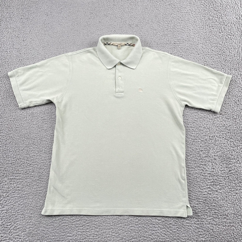 Burberry Polo Shirt Mens M Green London Pique Short Sleeve Nova Check Trim Logo